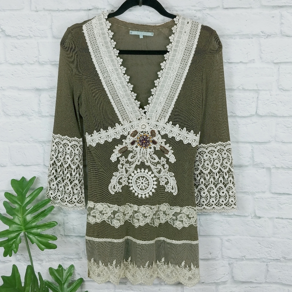 Passion Concept Victorian Lace Jeweled Tunic Top